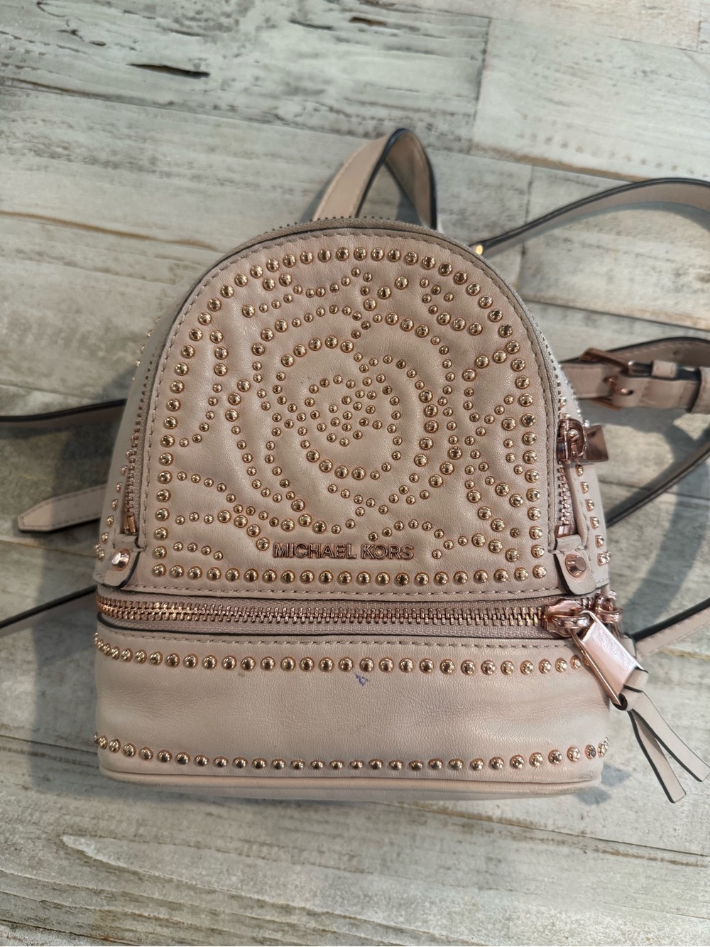 Michael Kors Rose Pink with Gold Stud Leather Mini Backpack